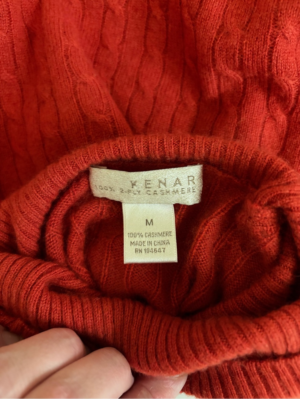 Vintage Kenar Rust Orange Cashmere Cable Knit Turtleneck Sweater - Size M